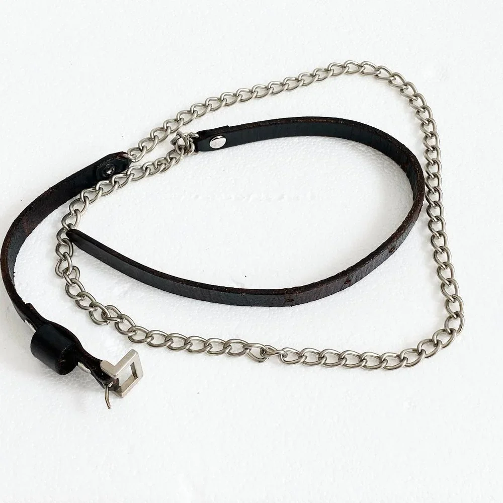 VINTAGE LEATHER AND CHAIN BELT - Picture 2 of 6